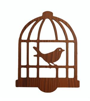 木製の鳥かごの鳥のシルエット 鳥,鳥かご,木製,ナチュラル,シルエット,ブラウン,ペット,プレート,ウッドのイラスト素材