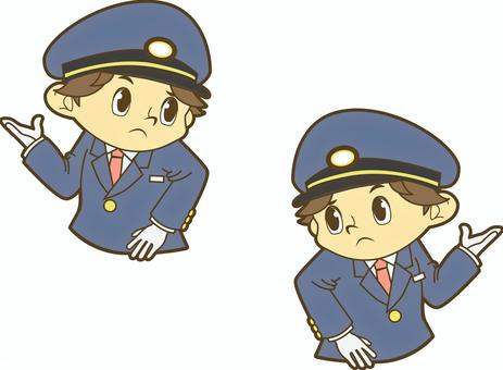 困った顔の鉄道員 駅員,車掌,運転士,運転手,鉄道員,乗務員,鉄道,新幹線,路面電車,地下鉄のイラスト素材