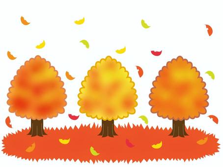 紅葉の並木 秋,紅葉,木,並木,落ち葉,かわいい,赤,黄色,オレンジのイラスト素材