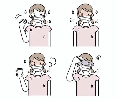 マスクの女の子　ポーズ集 女の子,マスク,熱,熱中症,体調不良,風邪,冬,インフルエンザ,気温,室温のイラスト素材