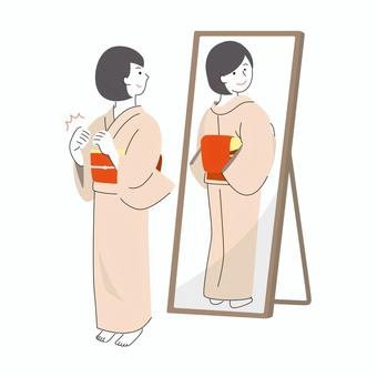A woman in a yukata looking in the mirror, JPG, PNG and AI A woman in a yukata looking in the mirror, female, japanese, yukata, JPG, PNG and AI