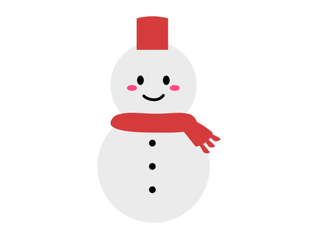雪だるま①単体 雪だるま,雪,冬,クリスマス,バケツ,マフラー,赤,かわいい,ゆるい,手書きのイラスト素材