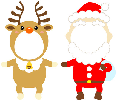 サンタとトナカイの手つなぎ顔フレーム2 クリスマス,顔,サンタクロース,トナカイ,フレーム,ベクター,円,枠,飾り罫,装飾のイラスト素材
