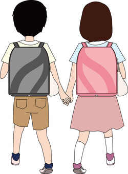 小学生手繋ぐ 小学生,手,繋ぐ,仲良し,通学,ランドセル,歩く,友達,後ろ姿,男子のイラスト素材