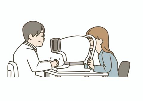 眼科検査を受ける女性 眼科,視力検査,女性,医師,診察,目,医療,健康,ヘルスケア,病院のイラスト素材