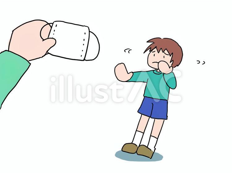 感覚過敏でマスクが付けられない男の子 感覚過敏,過敏,マスクのイラスト素材