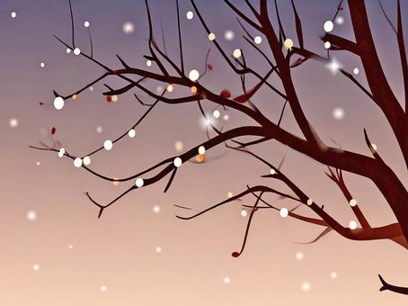 枯木に雪が降る夕暮のイメージのイラスト 枯木,雪,降る,夕暮れ,イメージ,画像,オシャレ,シンプル,枝,模様のイラスト素材