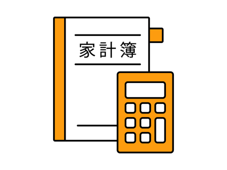 家計簿と計算機のアイコン 家計簿,計算機,電卓,アイコン,家計,生活費,計算,見直し,管理,収入のイラスト素材