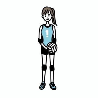 バレーボールを持つ女子１（水色） バレーボール,部活,スポーツ,ユニフォーム,女子,排球のイラスト素材