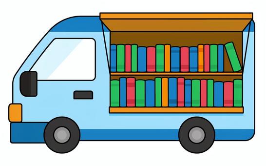 移動図書館 車,移動図書館,本,イラスト,アイコン,主線あり,乗り物のイラスト素材