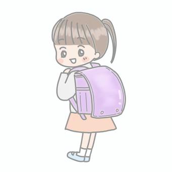 ランドセルを背負った女の子のイラスト 女の子,小学生,ランドセル,学校,小学校,かわいい,女子,子ども,一年生,1年生のイラスト素材