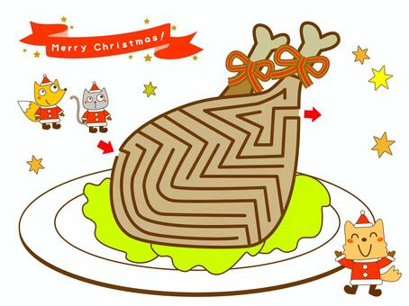 ローストチキンの迷路 迷路,かわいい,ローストチキン,クリスマス,食べ物,動物,楽しい,冬のイラスト素材