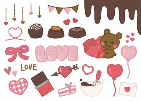 バレンタインのイラスト素材セット バレンタイン,チョコレート,お菓子,スイーツ,手作り,クッキング,リボン,愛,恋,ラブのイラスト素材