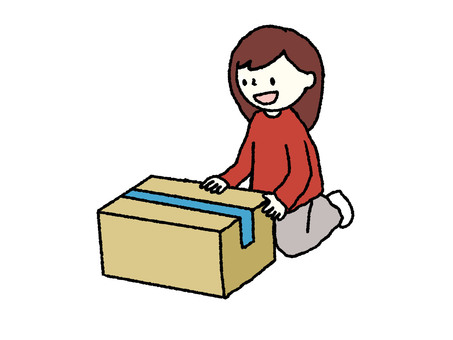 届いた荷物 人物,女性,箱,荷物,段ボール,梱包,届く,配達,受け取る,期待のイラスト素材