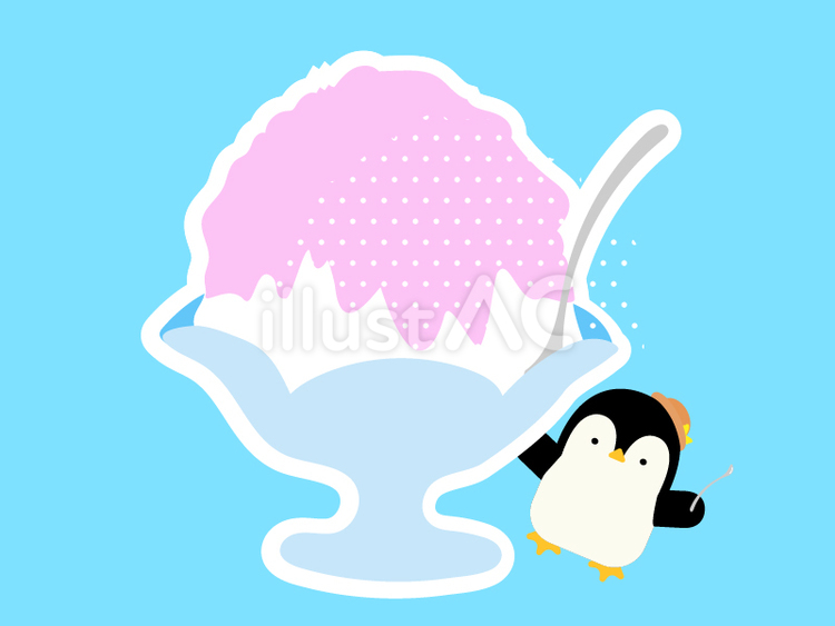 夏　かき氷　かくれペンギン（ピンク） 暑中見舞い,夏,ぺんぎんのイラスト素材