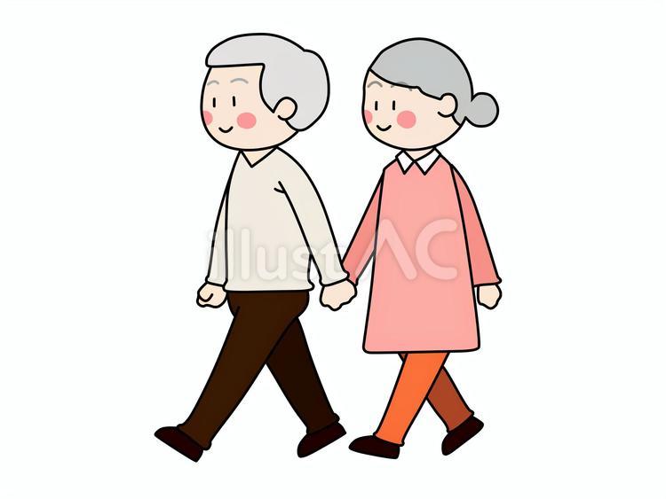 手を繋いで歩く老夫婦 老人,夫婦,人物のイラスト素材