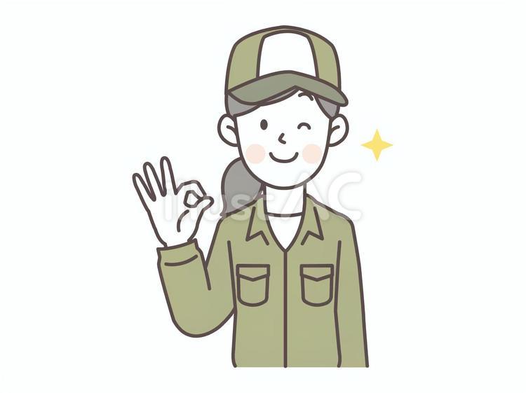 OKサインウィンクする宅配員女性スタッフ 配送員,作業員,倉庫のイラスト素材