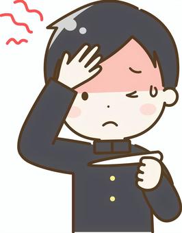 発熱　男子学生 男の子,学生,中学生,高校生,こども,発熱,熱,汗,しんどい,体調不良のイラスト素材