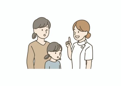 親子に説明する看護師 看護師,親子,説明,病院,医療,健康,相談,カウンセリング,クリニック,小児科のイラスト素材