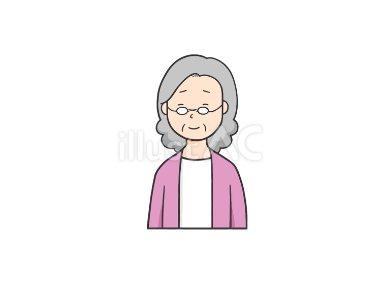 少し苦笑いの眼鏡をかけた可愛いお婆さん 苦笑い,苦笑,困るのイラスト素材