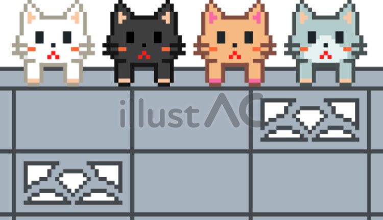 ドット絵の塀をのぼる猫です。 ドット絵,塀,白猫のイラスト素材