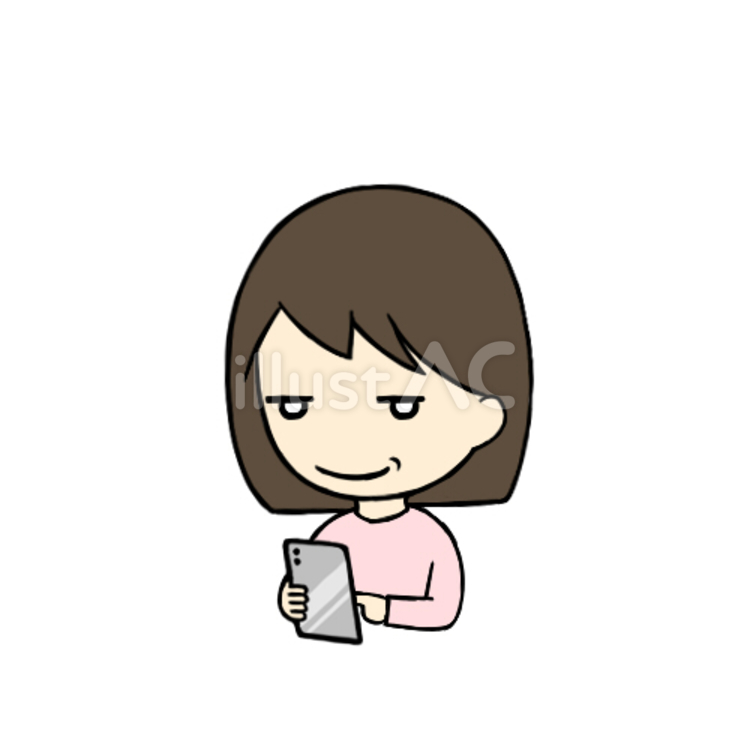 スマホの画面を見てニヤリと笑う女児 ニヤリ,笑う,ほくそ笑むのイラスト素材