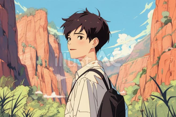 山を歩く男性 男子,男性,若者のイラスト素材