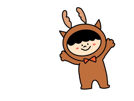 トナカイの着ぐるみ トナカイ,着ぐるみ,男の子,クリスマス,仮装,ゆるかわ,手書き,イラストのイラスト素材