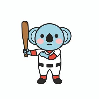 野球のバットを持ってポーズをとるコアラ