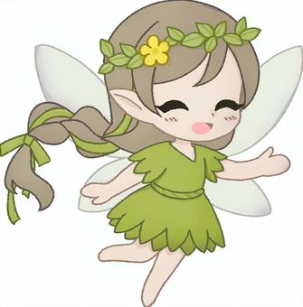 森の妖精の女の子 妖精,森,ファンタジー,自然,翼,緑,キャラクター,可愛い,イラスト素材,花のイラスト素材