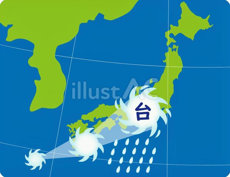 日本地図と台風進路　雨付き 天気図,気象,天気のイラスト素材