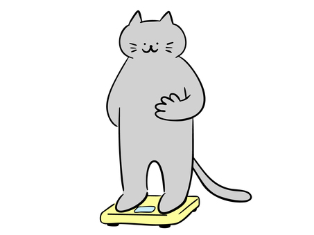 体重計に乗る猫（カラー） 体重計,健康管理,ダイエット,体重,ヘルスメーター,肥満,メタボ,体重増加,猫,暮らしのイラスト素材