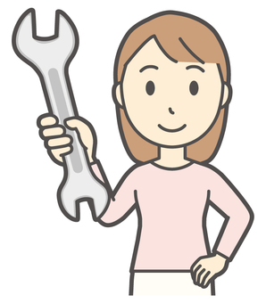  ロングヘア女性-174-バスト 修理,女性,女の子,人物,かわいい,工具,工事,スパナ,レンチ,整備のイラスト素材