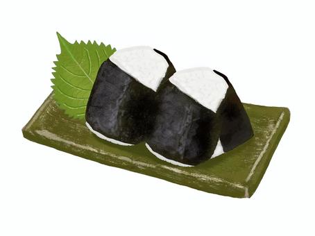 おにぎり（8） おにぎり,皿,おむすび,にぎりめし,握り飯,ごはん,白米,お米,海苔,食べ物のイラスト素材