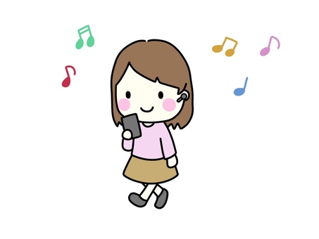音楽を聴きながら歩く女性 音楽,聴く,歩く,スマホ,スマートフォン,携帯,携帯電話,曲,移動,女性のイラスト素材