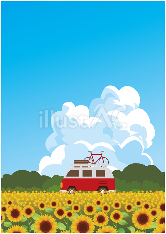 夏のひまわり畑 夏,夏季,ひまわりのイラスト素材