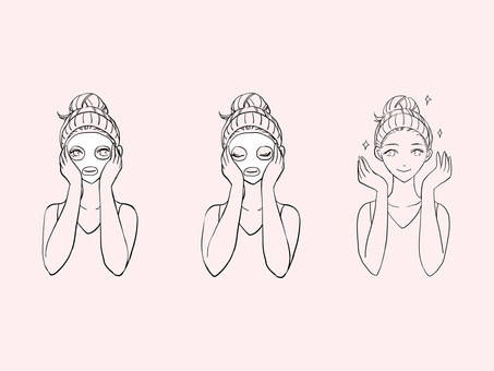 フェイスパックをする女性の手描きイラスト 女性,女の人,フェイスパック,パック,facepack,pack,フェイスマスク,リラックス,癒し,朝のイラスト素材