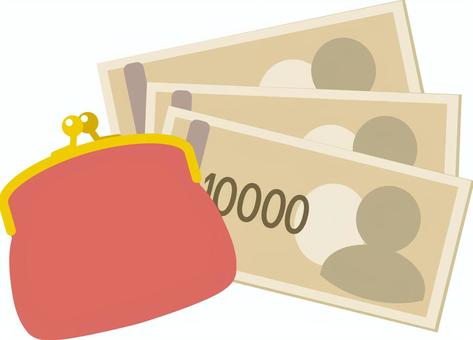 がま口財布とお金 ガマ口,財布,がま口財布,倹約,お小遣い,節約,浪費,現金,商売,資産のイラスト素材