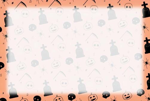 ハロウィンカード ハロウィン,背景,カボチャ,パターン柄,かわいい,髑髏,骨,鎌,蜘蛛,お墓のイラスト素材