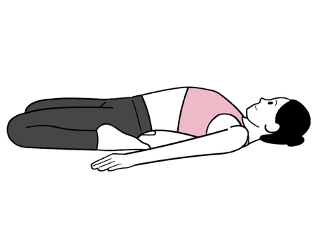 ヨガポーズ_仰向けの英雄のポーズ_01 ヨガ,仰向けの英雄のポーズ,手書き,線画,シンプル,スプタヴィーラバドラーサナ,仰向け,ストレッチ,姿勢,フィットネスのイラスト素材