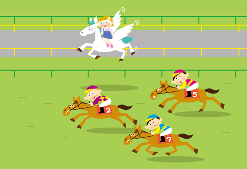2026年　午　競馬　ペガサス　年賀状  競馬,子ども,2026年,うま年,年賀状,元旦,楽しい,嬉しい,可愛い,ご挨拶のイラスト素材