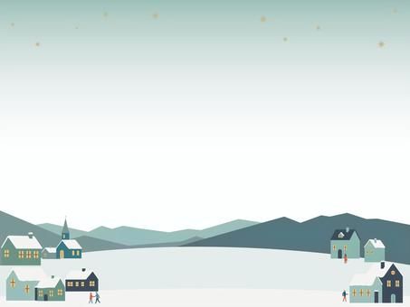 雪の街のフレーム 雪,積雪,雪国,雪の日,積もる,山,冬,冬景色,雪景色,教会のイラスト素材