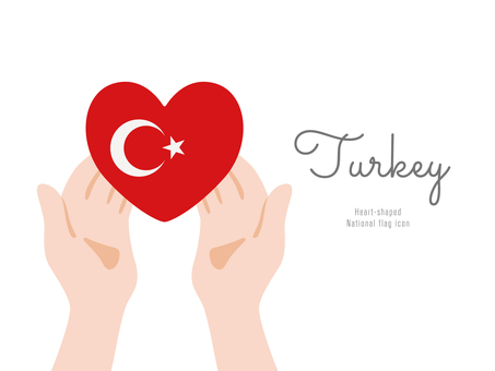 [トルコ]手と国旗のアイコン トルコ,中東,ヨーロッパ,アジア,国旗,ハート,手,アイコン,愛,愛情のイラスト素材