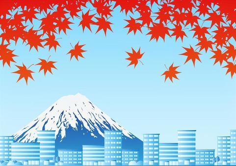 秋の紅葉と日本のビル群 秋,紅葉,日本,富士山,ビル,オフィス,都会,背景のイラスト素材