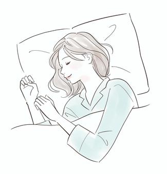 ぐっすり眠る女性 人物,女性,寝る,睡眠,眠る,ベッド,夜,快眠,就寝,横たわるのイラスト素材
