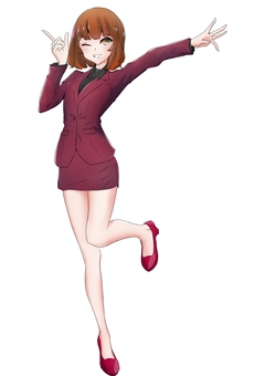 オフィスレディ(紅) ol,レディーススーツ,ミニスカート,パンプス,楽しい,ウィンクのイラスト素材