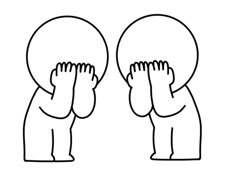 顔を隠す2人の棒人間 恥ずかしい,棒人間,2人,隠す,顔,照れる,ポーズ,リアクション,友達,友人のイラスト素材