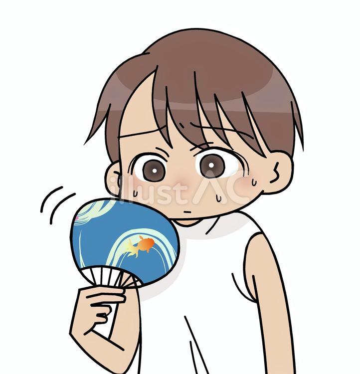 団扇で扇ぐ男性 人物,うちわ,扇ぐのイラスト素材