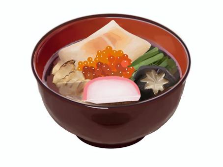 お雑煮262 お雑煮,雑煮,イクラ,餅,お餅,正月,食べ物,醤油,かまぼこ,椎茸のイラスト素材