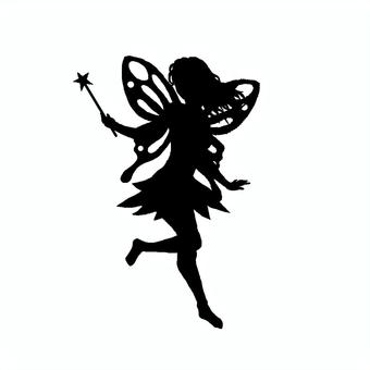 妖精 妖精,女,女性,魔法使い,白黒,羽根,蝶,シルエット,イラスト,素材のイラスト素材